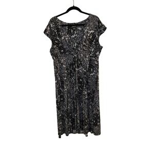 Glamour Dress Black White 14W Floral Lace Print Empire Waist Work Office Casual